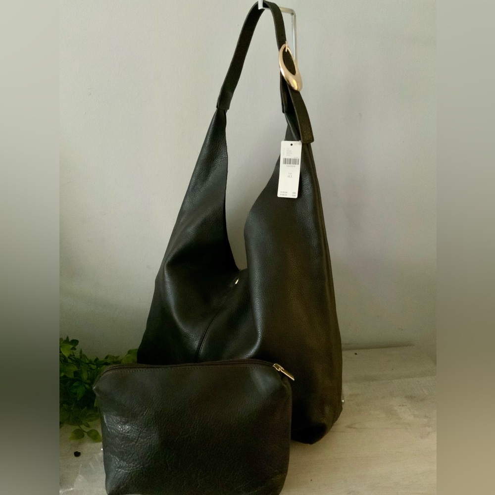 ANTHROPOLOGIE LEATHER SLOUCHY SHOULDER BAG & POUCH CHOCOLATE NWT - Picture 6 of 11